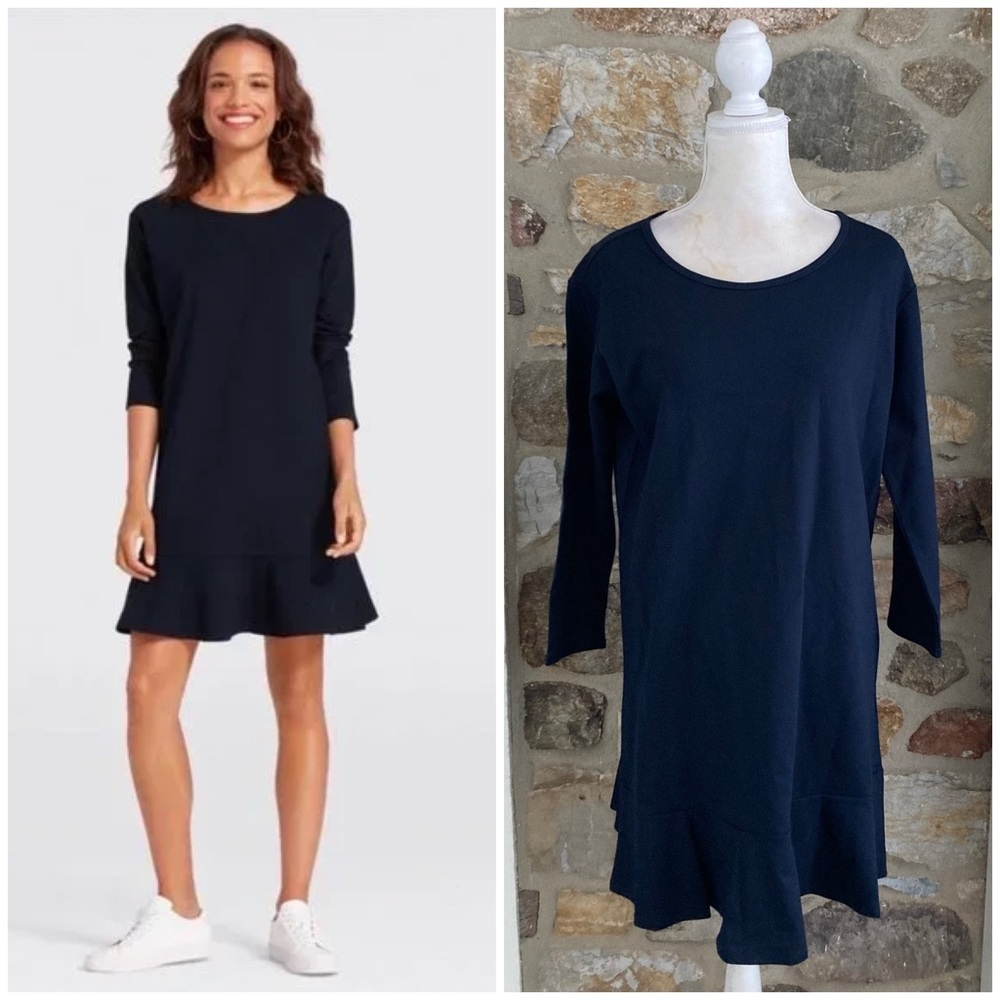 NWT Draper James Solid Tulip Long Sleeve Ponte Dress in Nassau Navy Sz Medium